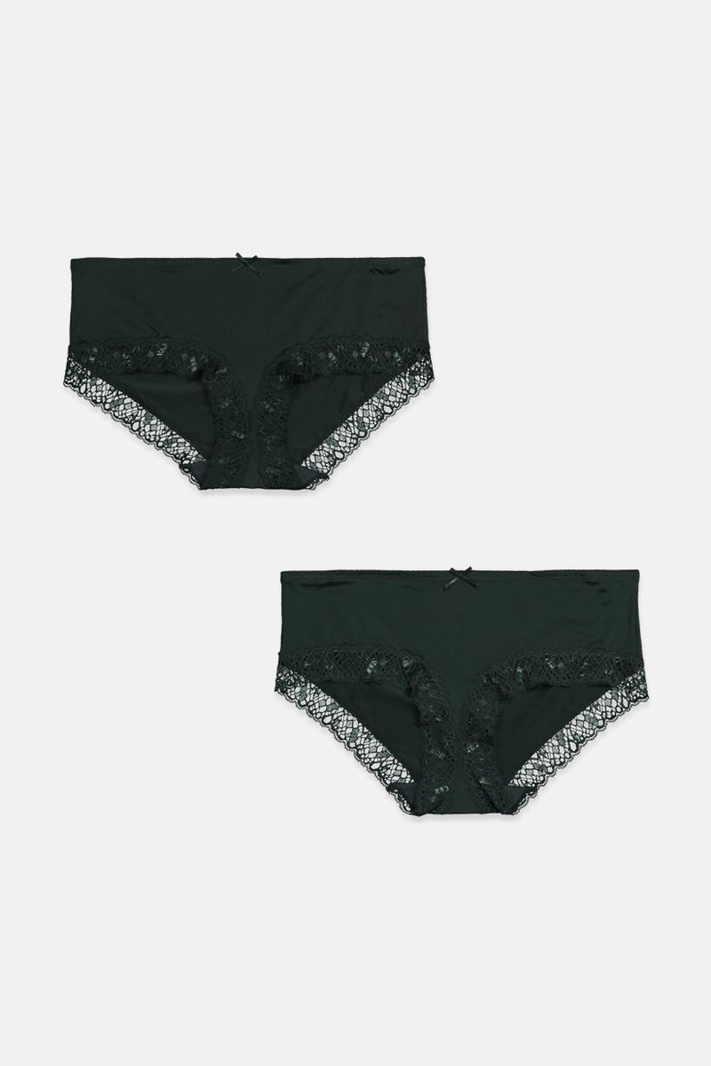 Tchibo Women 2 Pack Solid Briefs, Dark Green - Image 1