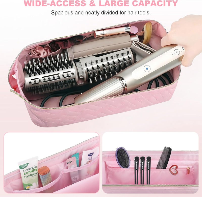 Lacdo Hair Tools Travel Bag for Shark Flexstyle Carrying Case, Portable Dyson Airwrap Travel Case for Hair Dryer, Water Repellent Hair Accessories Organizer Flat Curling Iron Essential for Women, Pink - Image 3