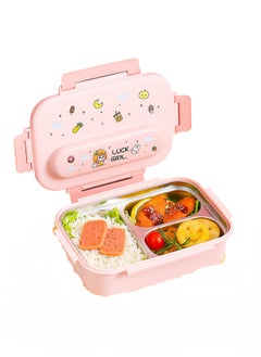 Generic 316 Stainless Steel Insulated Lunch Box Student Cute Compartment Lunch Box Office Worker Portable Lunch Box (three grid pink)  - Image 1