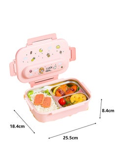Generic 316 Stainless Steel Insulated Lunch Box Student Cute Compartment Lunch Box Office Worker Portable Lunch Box (three grid pink)  - Image 2