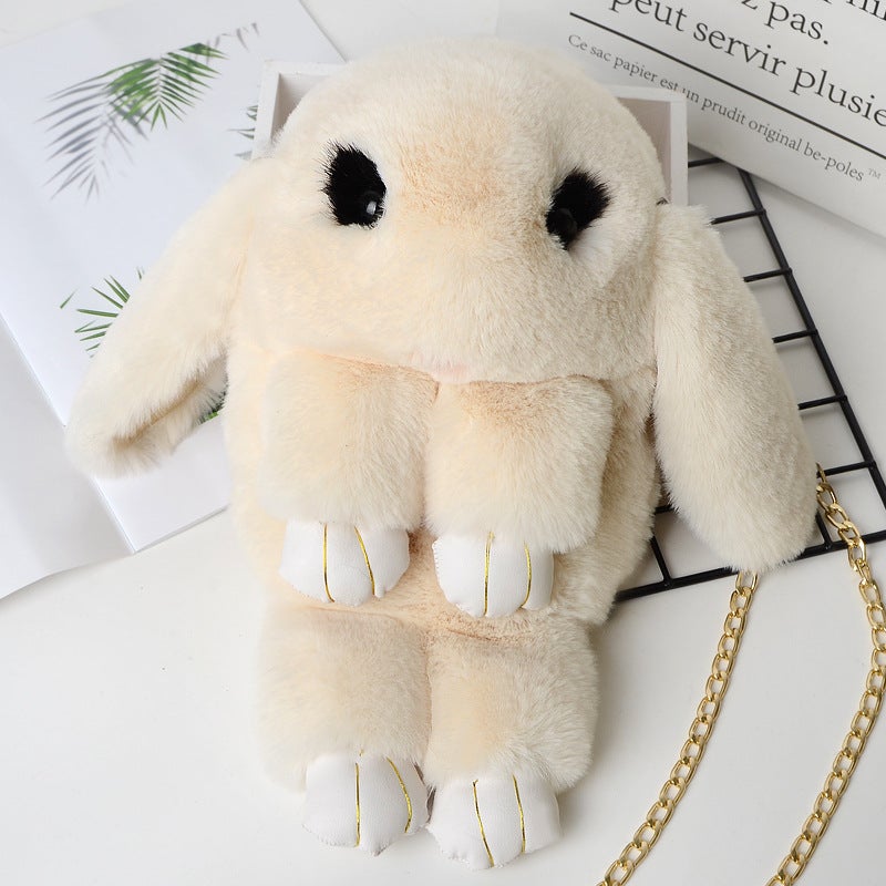 2024 Cute Plush Bunny Crossbody Kids Bag Beige White 