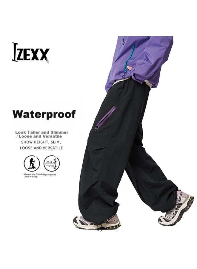 Izexx Men's Outdoor Waterproof Leisure Pants Autumn Mountaineering Paratrooper Straight Workwear All-match Trousers Zk07 Black L - Image 1