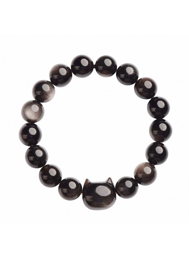 آنا سوار قطط طبيعي من حجر الأوبسيديان الأسود بعرض 10 ملم - Image 1