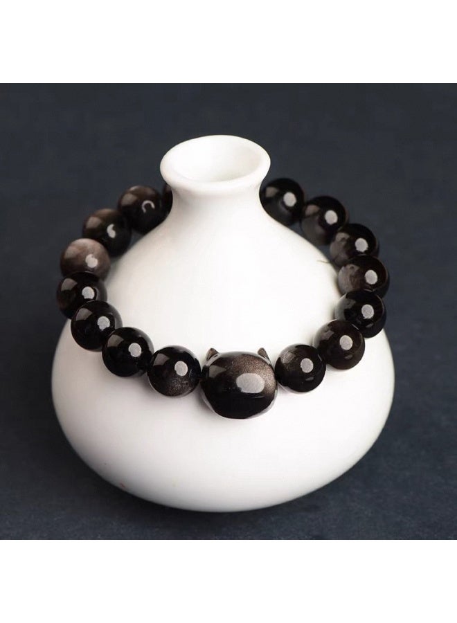 آنا سوار قطط طبيعي من حجر الأوبسيديان الأسود بعرض 10 ملم - Image 2