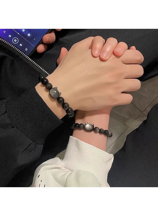 آنا سوار قطط طبيعي من حجر الأوبسيديان الأسود بعرض 10 ملم - Image 4