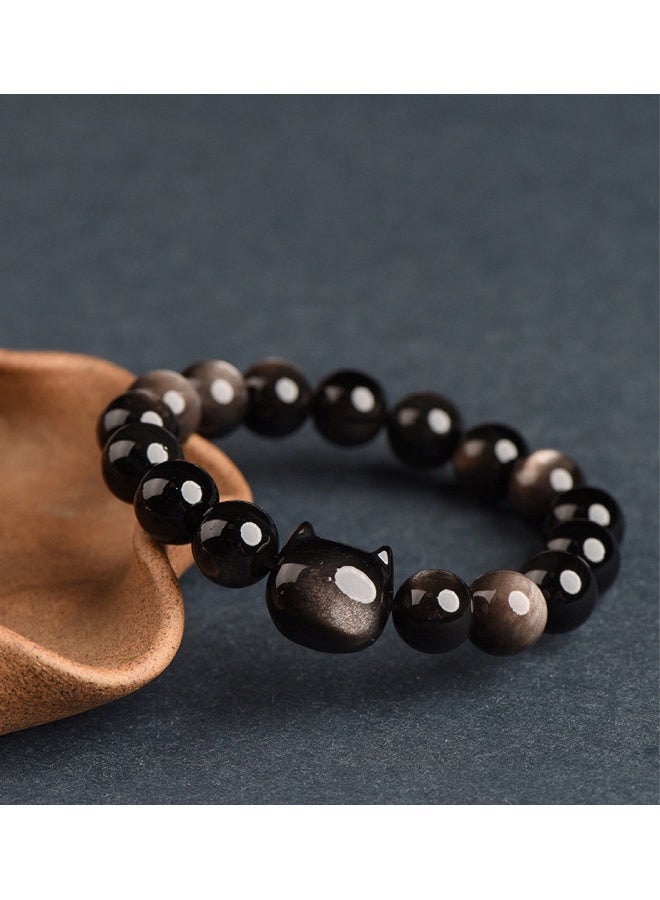 آنا سوار قطط طبيعي من حجر الأوبسيديان الأسود بعرض 10 ملم - Image 3