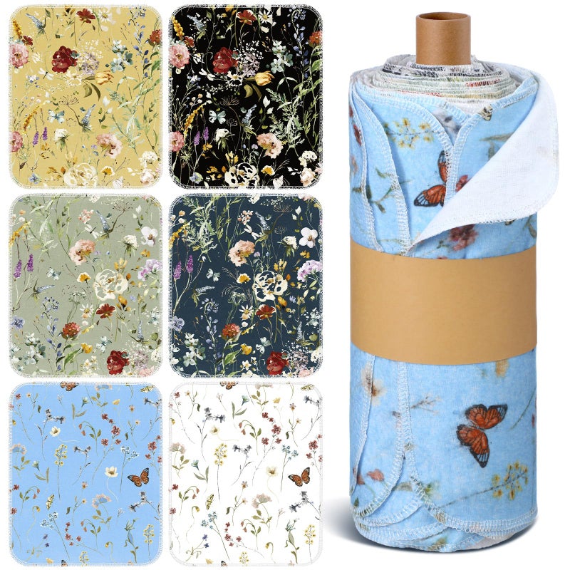 Noveread 36 Pack Reusable Cleaning Cloths Washable Cotton Kitchen Dish Towels for Home Party Supplies Bulk, 9.84x11.81in (Rich Flowers) - Image 1