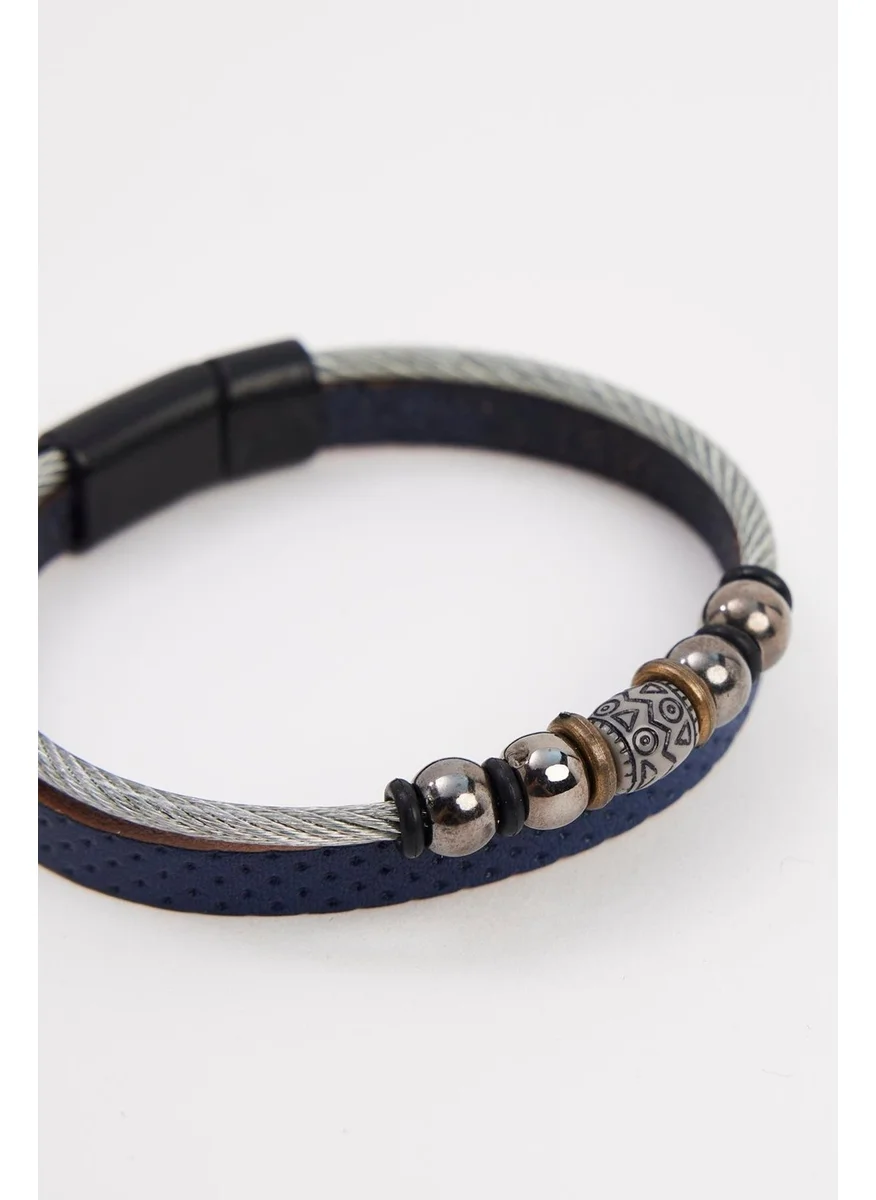 Tudors Men's Genuine Leather Navy Blue Bracelet