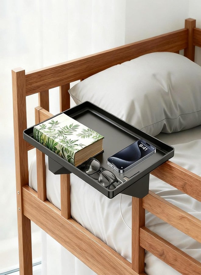 KUK Bedside Shelf for Dorm Room, Stable ABS Plastic Bunk Bed Table Shelf with Cord Hole for Top Bunk, College Dorm Room Essentials, Clip on Nightstand Tray Organizer for Bunk Loft Dorm Bed (Black) - Image 1