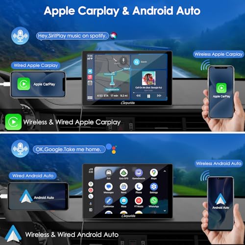 Carpuride 2025 CARPURIDE 9 Inch Car Play Screen for Car, Compatible with Wireless/Wired Apple CarPlay, Android Auto and Mirror Link - Bluetooth Audio, Navigation,Siri, FM, AUX - Image 2