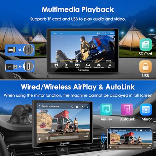 Carpuride 2025 CARPURIDE 9 Inch Car Play Screen for Car, Compatible with Wireless/Wired Apple CarPlay, Android Auto and Mirror Link - Bluetooth Audio, Navigation,Siri, FM, AUX - Image 3
