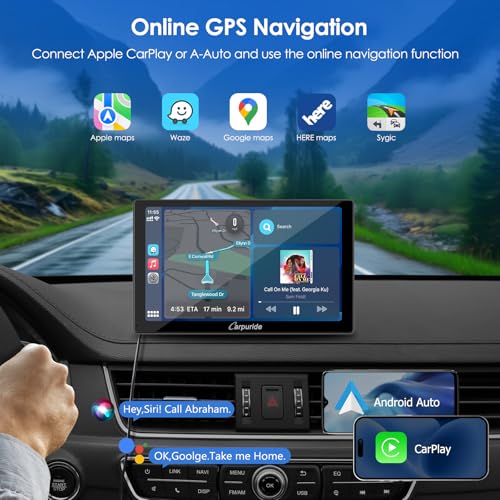 Carpuride 2025 CARPURIDE 9 Inch Car Play Screen for Car, Compatible with Wireless/Wired Apple CarPlay, Android Auto and Mirror Link - Bluetooth Audio, Navigation,Siri, FM, AUX - Image 4