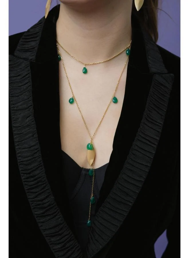جواندلينا Silver Yellow Gold Plated Necklace with Semi Precious Stones