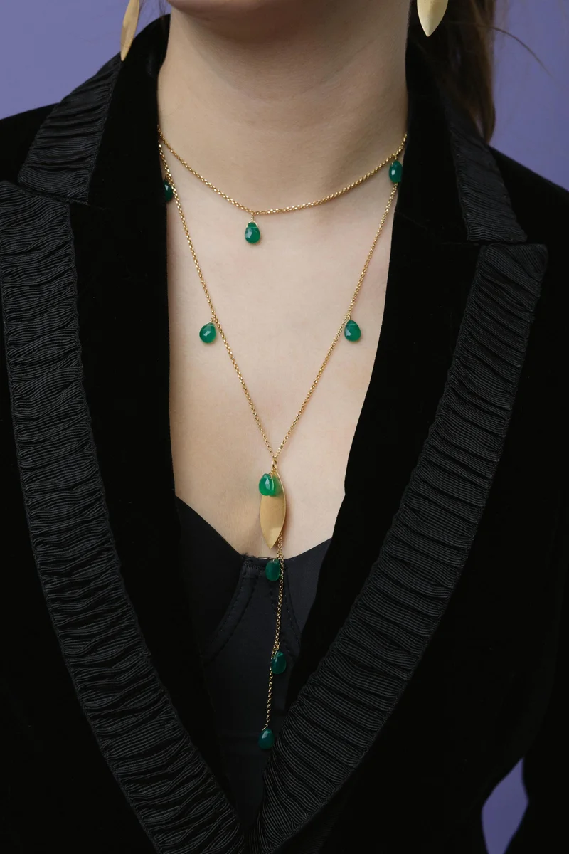 Guendalina Silver Yellow Gold Plated Necklace with Semi Precious Stones