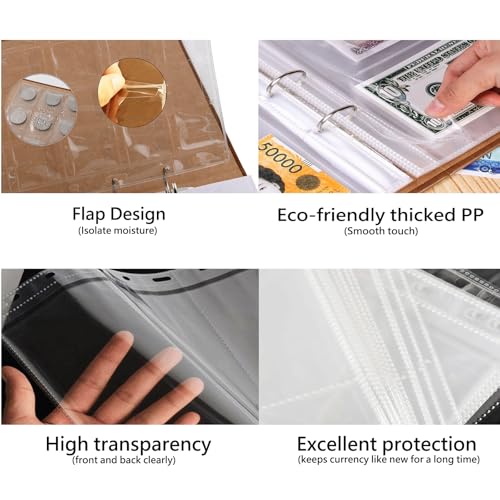 Jayen 120 Pockets Currency Album + 150 Pockets Coin Collecting Album, Paper Money Banknote Collection Book Bills Holders Supplies for Collectors (40+5 Sheets) - Image 4