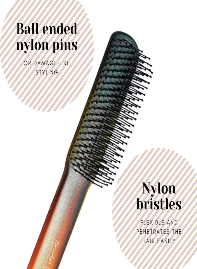 Scarlet Line Professional 9 Row Flat Hair Styling Brush for with Anti Slip Handle with Ball Tip Nylon Bristles for Women and Men, Shell - Image 2
