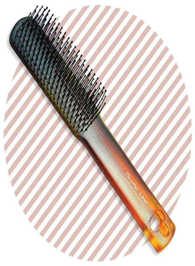 Scarlet Line Professional 9 Row Flat Hair Styling Brush for with Anti Slip Handle with Ball Tip Nylon Bristles for Women and Men, Shell - Image 1