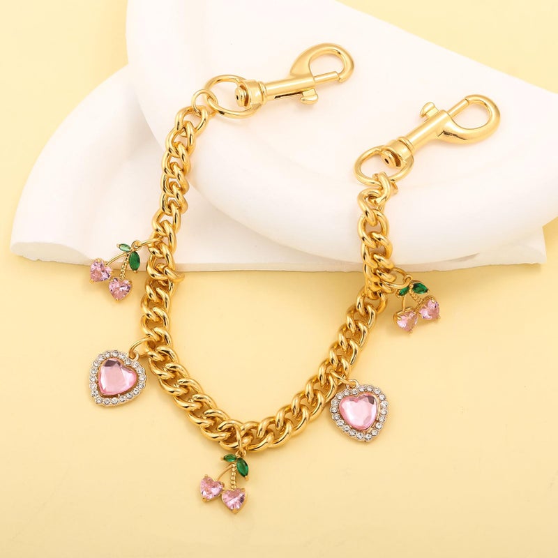 SORGERLY Bag Purse Charm Chain for Handbags - Pink Cherry Heart Charm Extender Chain Gold Accessories - Cute Keychain Gifts for Women (Pink) - Image 3