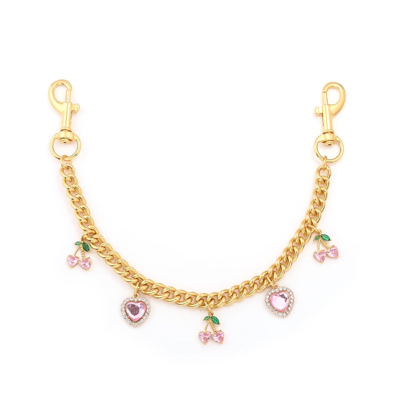 SORGERLY Bag Purse Charm Chain for Handbags - Pink Cherry Heart Charm Extender Chain Gold Accessories - Cute Keychain Gifts for Women (Pink) - Image 1