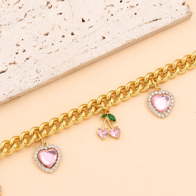 SORGERLY Bag Purse Charm Chain for Handbags - Pink Cherry Heart Charm Extender Chain Gold Accessories - Cute Keychain Gifts for Women (Pink) - Image 5