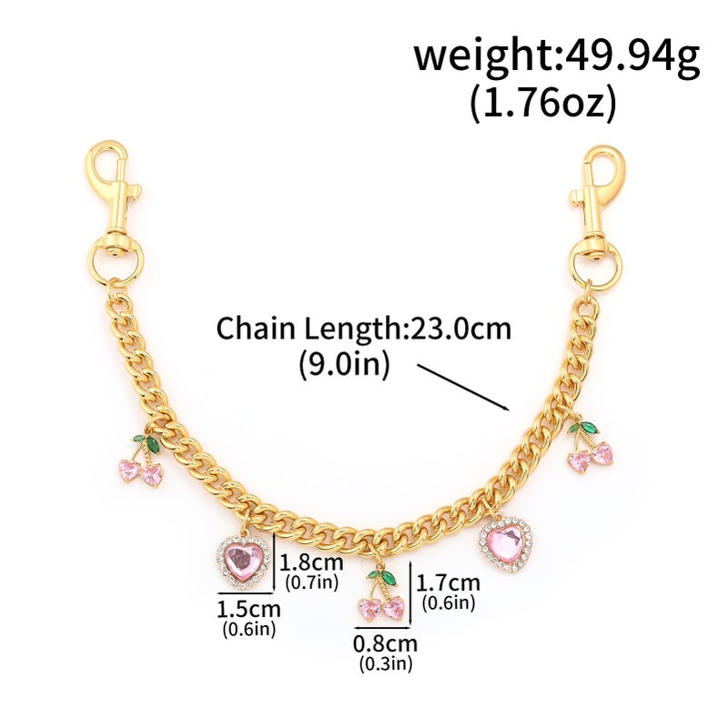 SORGERLY Bag Purse Charm Chain for Handbags - Pink Cherry Heart Charm Extender Chain Gold Accessories - Cute Keychain Gifts for Women (Pink) - Image 2