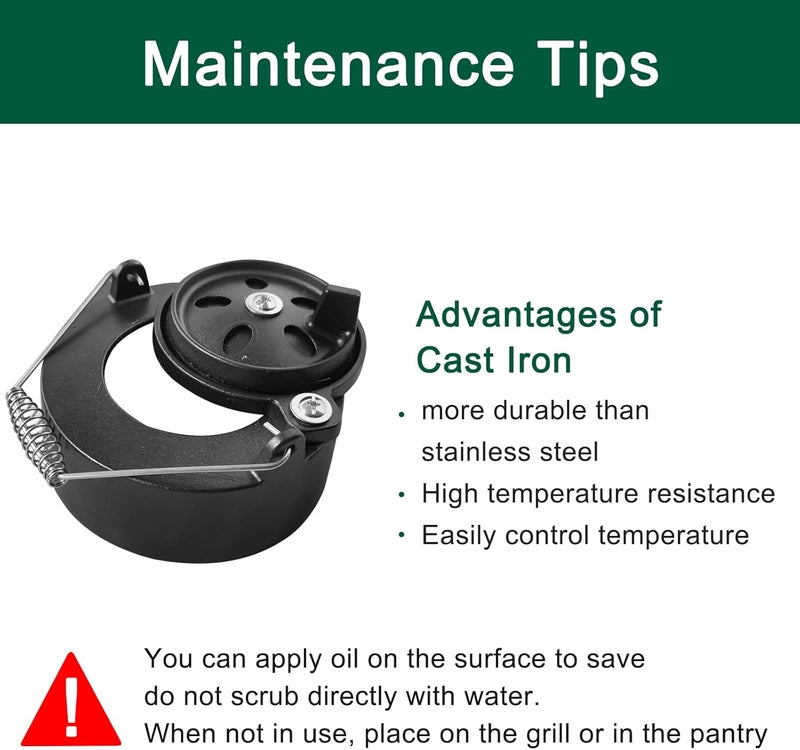 Quantfire Cast Iron Cap for Big Green Egg Dual Function Metal Top, Daisy Wheel Chimney Cap for M/L/XL/XXL Big Green Egg Accessories Replacement - Image 5
