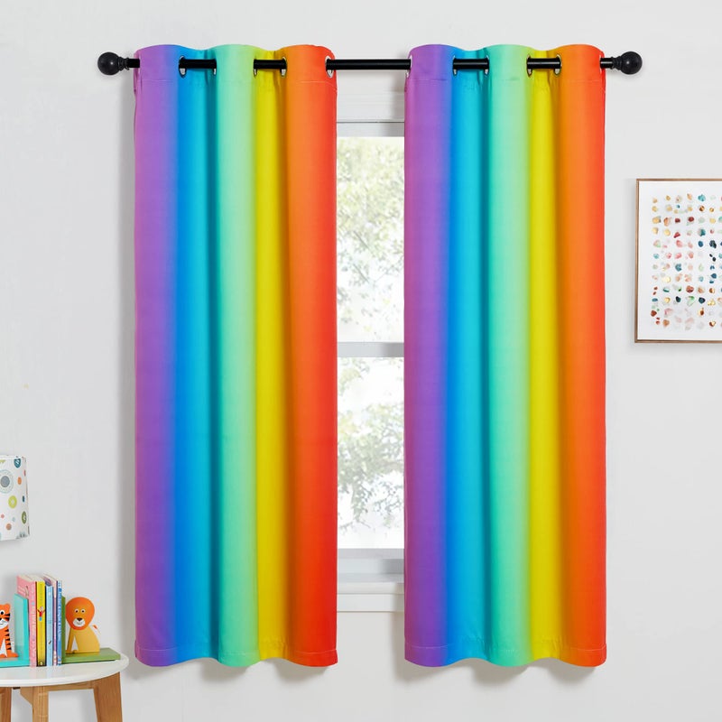 NICETOWN NICETOWN Colorful Rainbow Bedroom Curtains Home Decoration Blackout Curtains for Girls Room Decor Window Drapes for Girly Nursery Kids Daughter Room Dark Rainbow 42 x 63 Inch Length Set of 2 