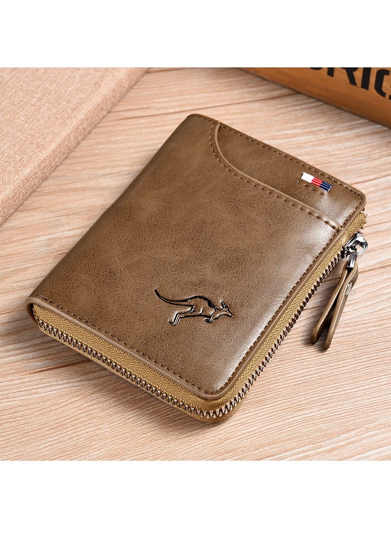 أيكس_كانغارو محفظة قصيرة للرجال مع سحاب وفتحات متعددة للبطاقات، حقيبة بطاقات متعددة الوظائف، محفظة رجالية مضادة للسرقة، هدية للرجال، هدية لرمضان للرجال - Image 2