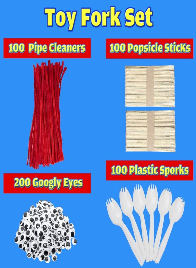 KAISHANE Fork Creativity Set, 100 Sets Forky DIY Creative Crafts Pack Plastic Sporks Red Pipe Cleaners Googly Eyes Popsicle Stick - Image 5