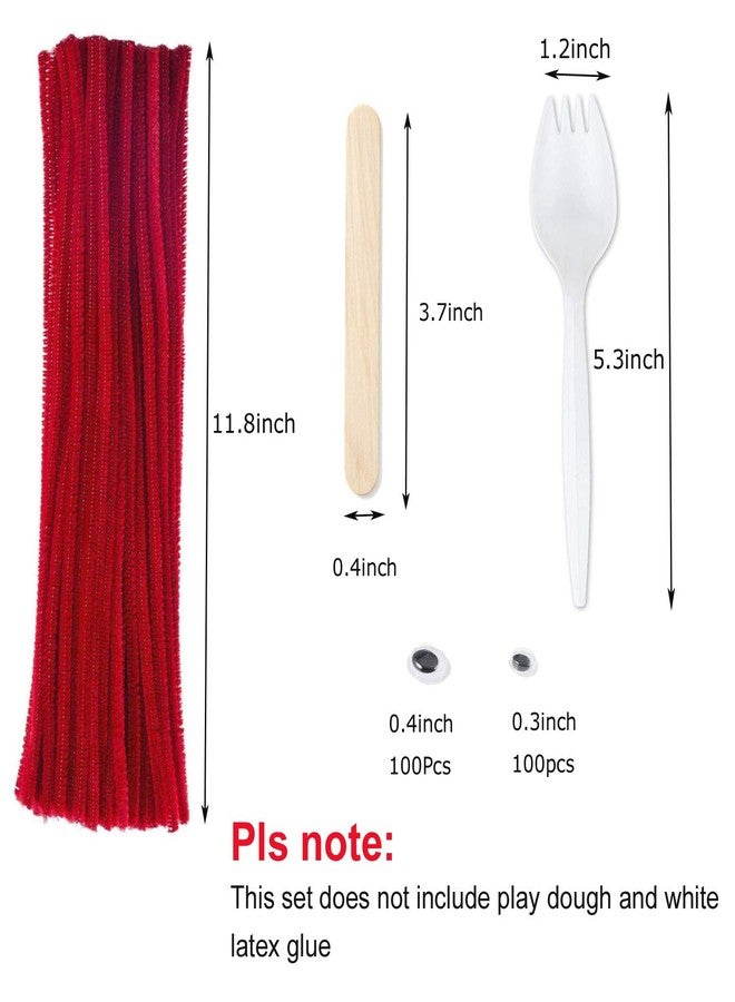 KAISHANE Fork Creativity Set, 100 Sets Forky DIY Creative Crafts Pack Plastic Sporks Red Pipe Cleaners Googly Eyes Popsicle Stick - Image 2