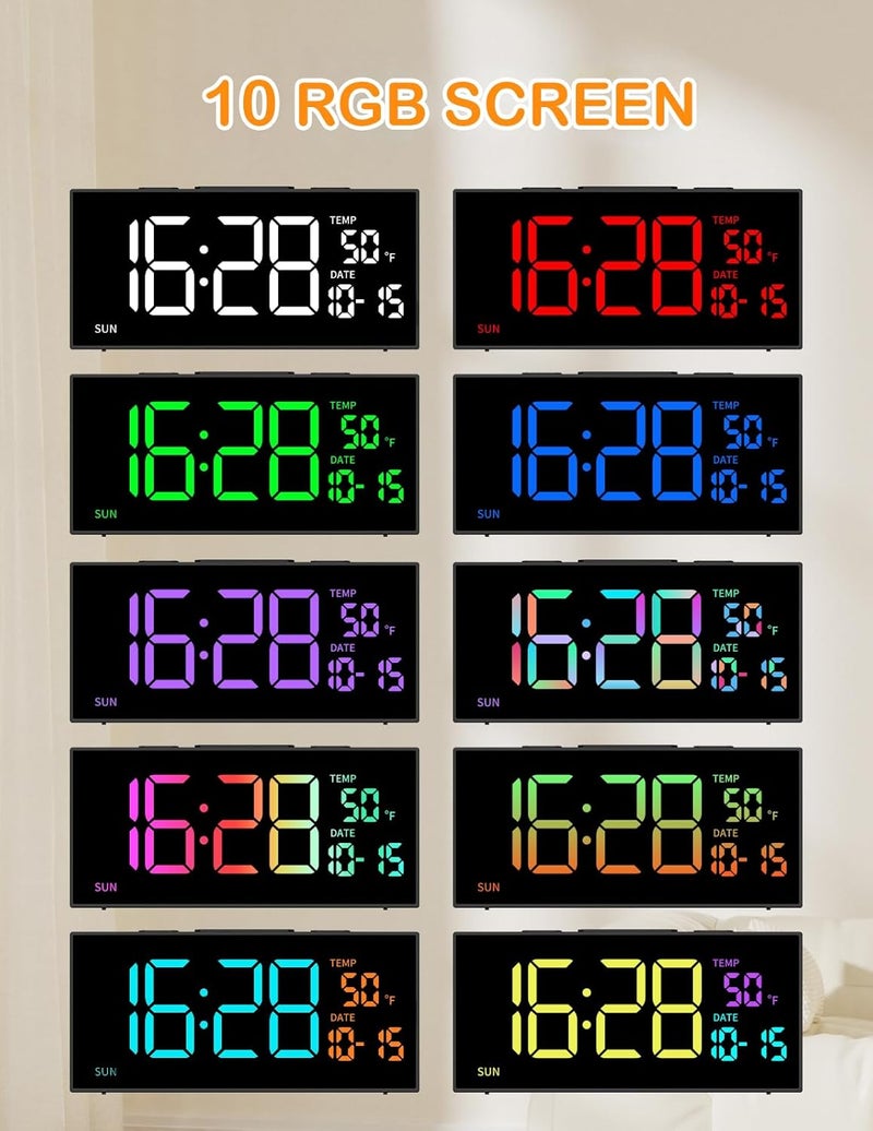 Netzu Projection Clock for Bedroom Ceiling, Alarm Clocks with 180° Rotatable Projector, Date Temperature and Weekday, Manual DST, 5 Brightness, 10 Ringtones, 4 Volumes and Snooze (RGB) - Image 2