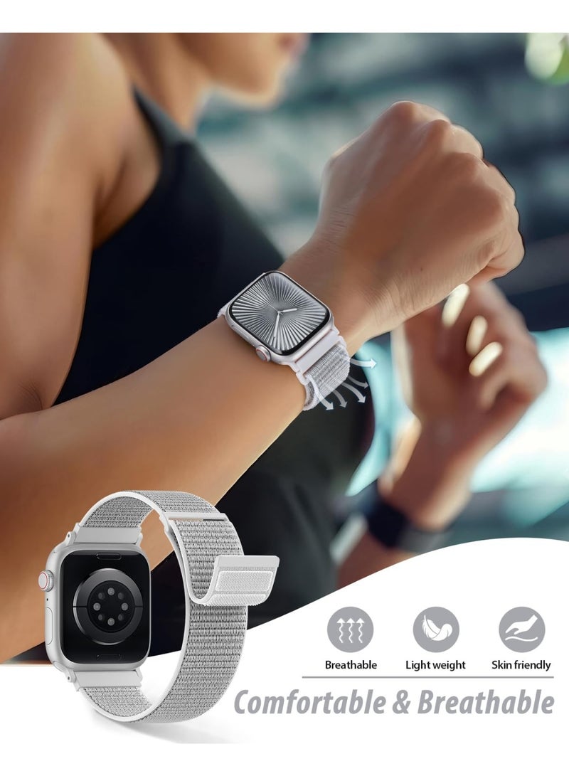 Breathable Nylon Loop Sport Band for Apple Watch S11/S10 42mm/38mm/41mm/40mm – Adjustable Lightweight Strap Compatible with iWatch Series11, SE, Series 11/10/9/8/7/6/5/4/3/2/1, Sweatproof Replacement Band for Men & Women (Seashell) - Image 4