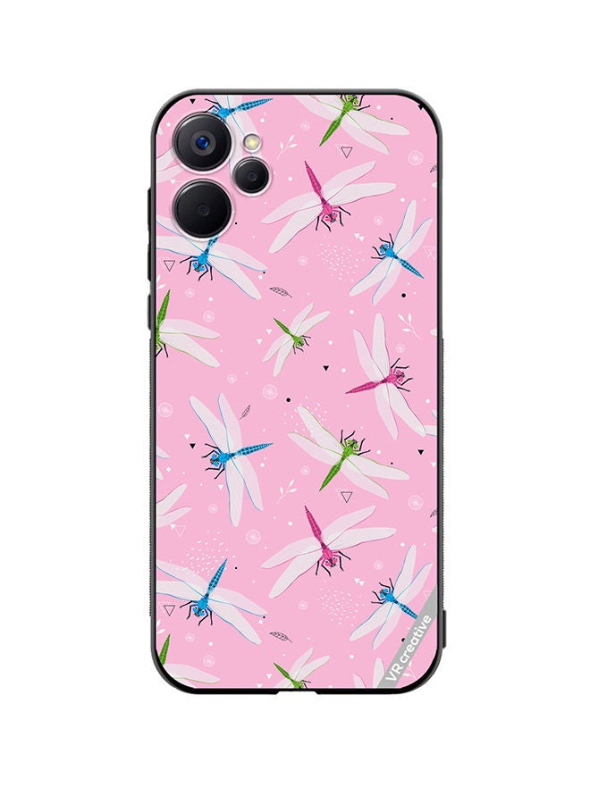 VR CREATIVE Protective Case Cover For Realme 9i 5G Dragonfly And Flowers Pattern On Pink Design Multicolour - Image 1