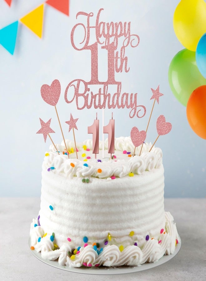 Lecferrarc 11th Birthday Cake Decorations, 11th Birthday Candles Cake Numeral Candles and Glitter Happy 11th Birthday Cake Toppers Set for Birthday Party Supplies (Rose Gold) - Image 5