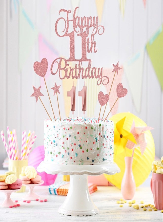 Lecferrarc 11th Birthday Cake Decorations, 11th Birthday Candles Cake Numeral Candles and Glitter Happy 11th Birthday Cake Toppers Set for Birthday Party Supplies (Rose Gold) - Image 3