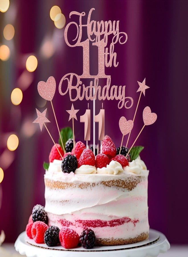 Lecferrarc 11th Birthday Cake Decorations, 11th Birthday Candles Cake Numeral Candles and Glitter Happy 11th Birthday Cake Toppers Set for Birthday Party Supplies (Rose Gold) - Image 4