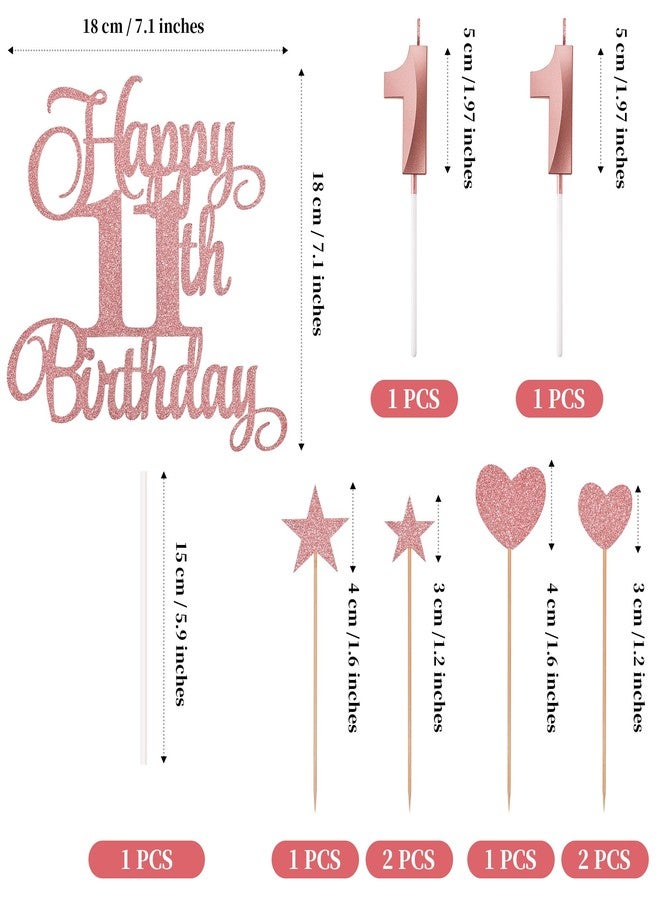 Lecferrarc 11th Birthday Cake Decorations, 11th Birthday Candles Cake Numeral Candles and Glitter Happy 11th Birthday Cake Toppers Set for Birthday Party Supplies (Rose Gold) - Image 2