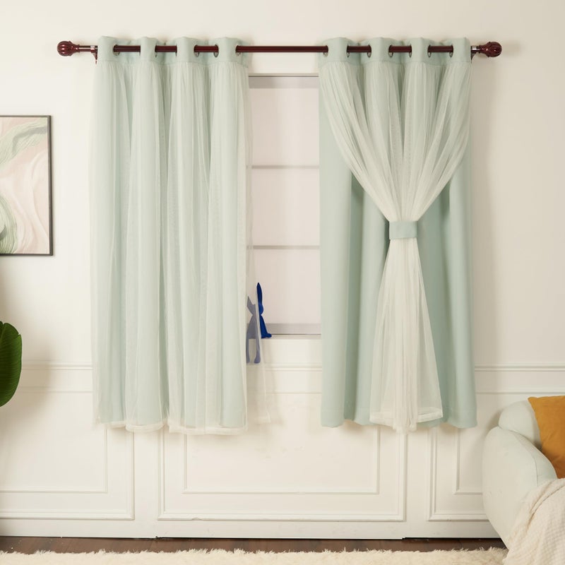 INLINAS Mint Blackout Window Curtains with Sheer Layer - Grommets Thermal and Noise Reduction Panels for Bedroom and Living Room Light Blocking and Energy Saving, 52 x 63 Inch, Set of 2 - Image 1