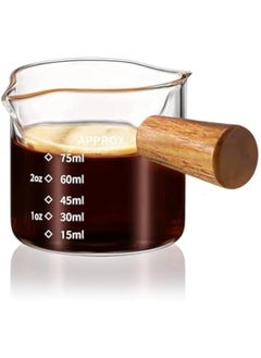 Espresso Cups with Wood Handle, Clear Glass Espresso Accessories, Double Spout Glass Measuring Cup with Dual Scale, Espresso Shot Glass with V-Shaped Spout, 3.4 OZ / 100 ML
