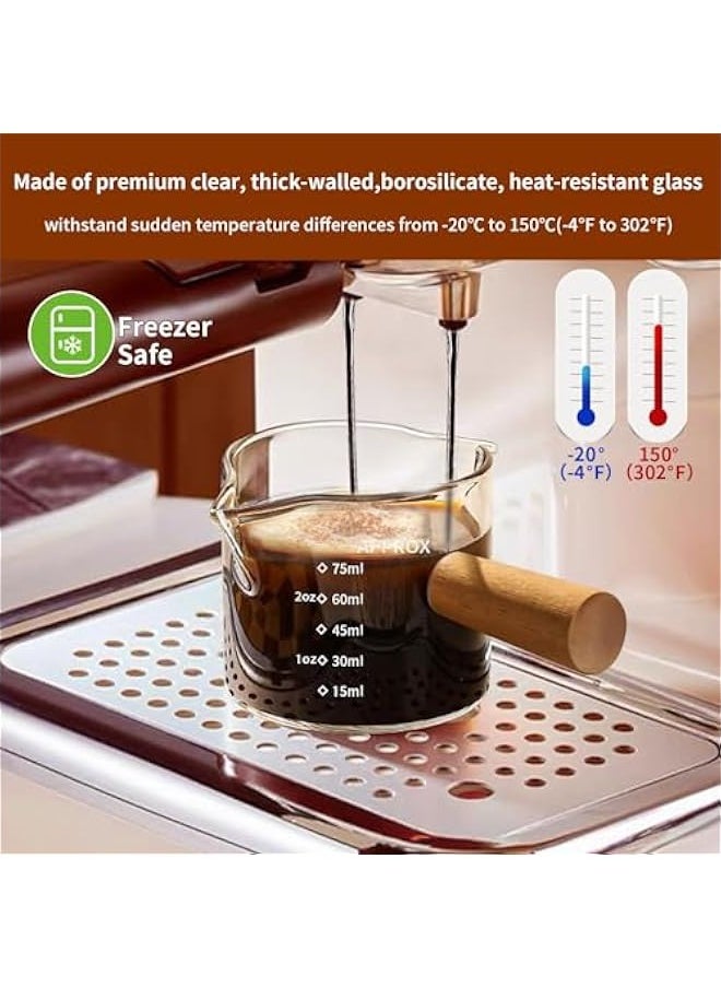 Generic - Espresso Cups with Wood Handle, Clear Glass Espresso Accessories, Double Spout Glass Measuring Cup with Dual Scale, Espresso Shot Glass with V-Shaped Spout, 3.4 OZ / 100 ML - Image 1