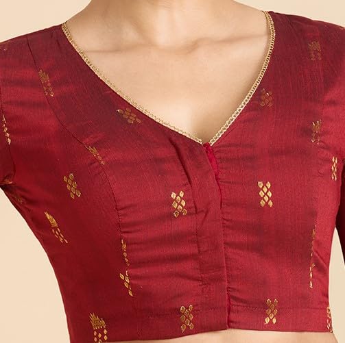 Studio Shringaar Women's Handloom Cotton Silk Readymade Saree Blouse (Maroon, 38) - Image 5