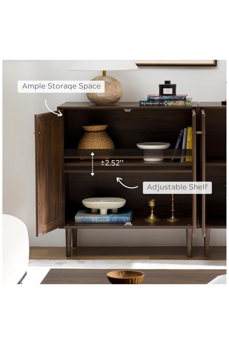 شوغوري خزانة تخزين Accent مع أبواب من الروطان، خزانة مطبخ من خشب الجوز، خزانة بار مطبخ، خزانة مزرعة مع أرفف قابلة للتعديل لغرفة الطعام، لون بني - Image 4