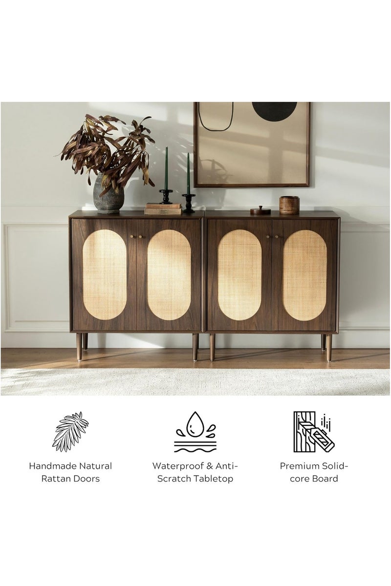 شوغوري خزانة تخزين Accent مع أبواب من الروطان، خزانة مطبخ من خشب الجوز، خزانة بار مطبخ، خزانة مزرعة مع أرفف قابلة للتعديل لغرفة الطعام، لون بني - Image 5