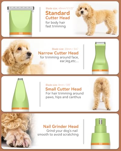 unibono Dog Grooming Kit with Paw Trimmer, All-in-One Low Noise Electric Rechargeable Small Quiet Pet Clippers Foot Dog Hair Shaver with Stainless Steel Scissors and Comb for Dogs at Home (Green) - Image 2
