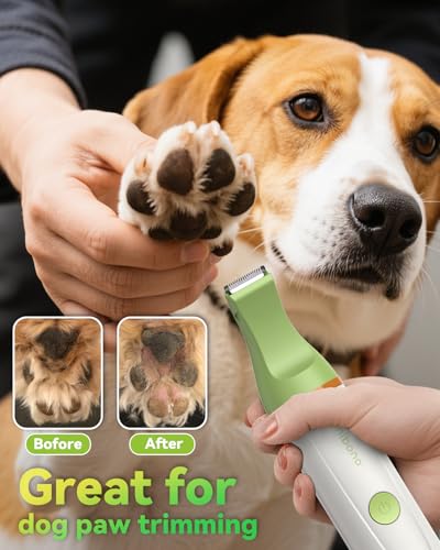 unibono Dog Grooming Kit with Paw Trimmer, All-in-One Low Noise Electric Rechargeable Small Quiet Pet Clippers Foot Dog Hair Shaver with Stainless Steel Scissors and Comb for Dogs at Home (Green) - Image 5