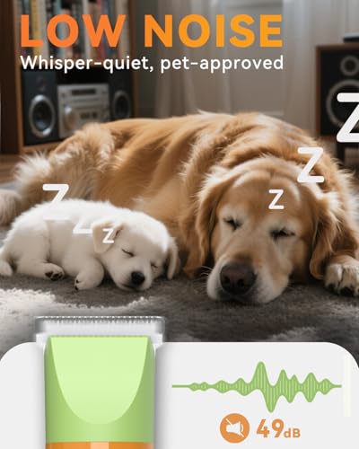 unibono Dog Grooming Kit with Paw Trimmer, All-in-One Low Noise Electric Rechargeable Small Quiet Pet Clippers Foot Dog Hair Shaver with Stainless Steel Scissors and Comb for Dogs at Home (Green) - Image 3