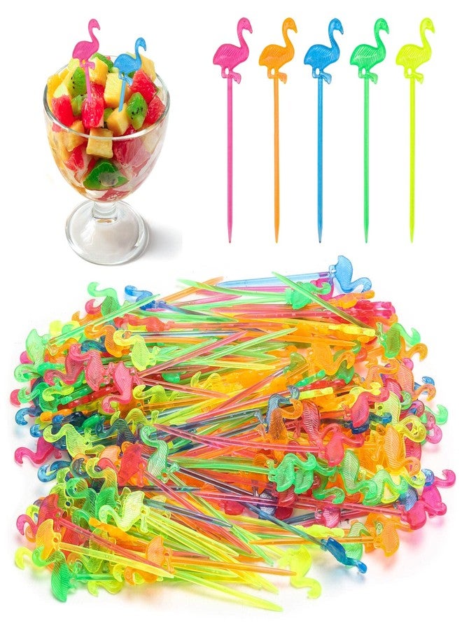 تيك بيوتي 200 قطعة من أعواد الكوكتيل على شكل فلامنجو للمقبلات والفواكه ولوازم الحفلات - متعددة الألوان (3.2 بوصة) - Image 1