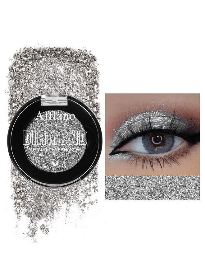 Afflano Silver Glitter Eyeshadow Super Pigmented, Intense Color Gray Silver Eyeshadow Palette Single, Long Lasting Sparkle Shimmer Metallic Glitter Eyes Look, Blendable Neutral Grey Eye Shadow Makeup - Image 1