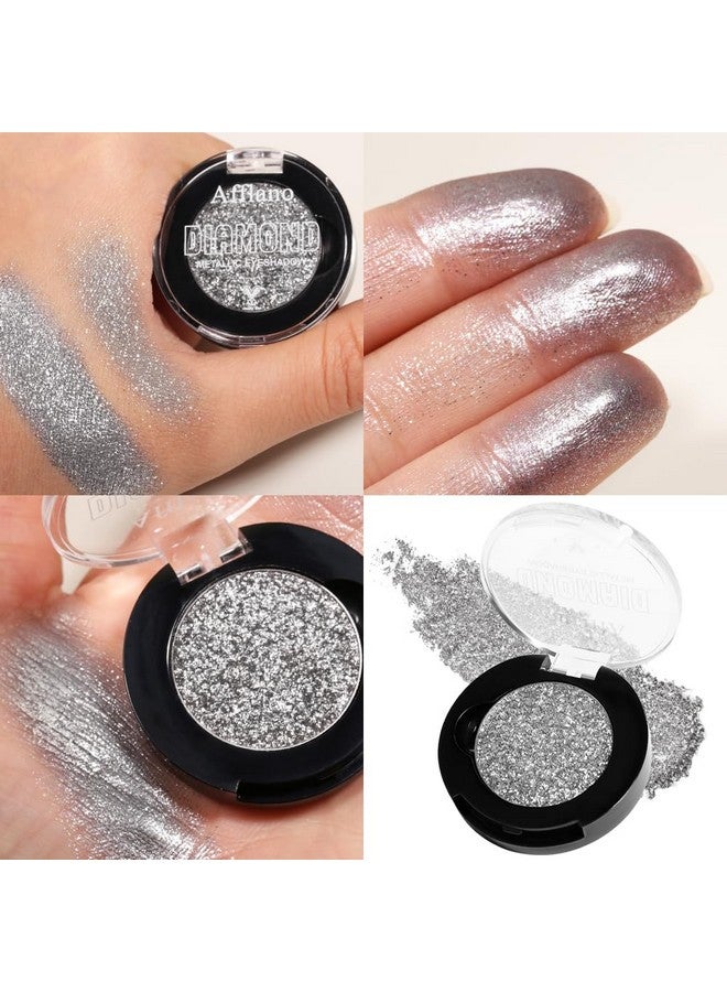 Afflano Silver Glitter Eyeshadow Super Pigmented, Intense Color Gray Silver Eyeshadow Palette Single, Long Lasting Sparkle Shimmer Metallic Glitter Eyes Look, Blendable Neutral Grey Eye Shadow Makeup - Image 4