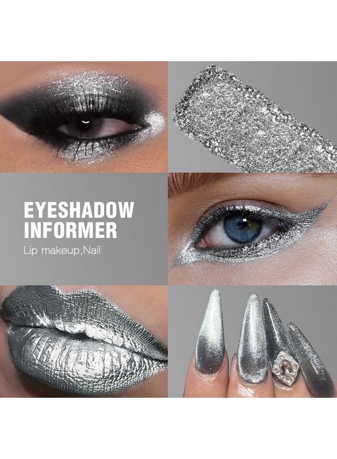 Afflano Silver Glitter Eyeshadow Super Pigmented, Intense Color Gray Silver Eyeshadow Palette Single, Long Lasting Sparkle Shimmer Metallic Glitter Eyes Look, Blendable Neutral Grey Eye Shadow Makeup - Image 3